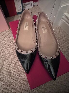 Valentino Black Patent Pointed Classic Rockstud Flats